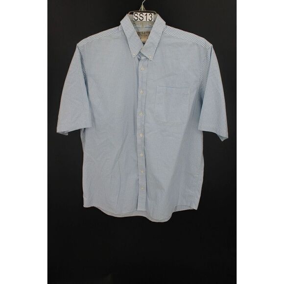 Duluth Trading Co Mens Shirt Size L Tall Button Down White Blue Check Cotton - Picture 1 of 8